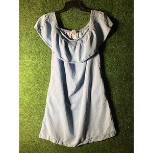 Loft Outlet Off the Shoulder Denim Dress Women's Size S Ruffle Neck Short Sleeve